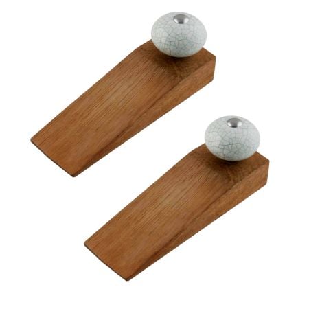 2 Pieces Cream Green Crackle Handmade Wooden Door Stopper